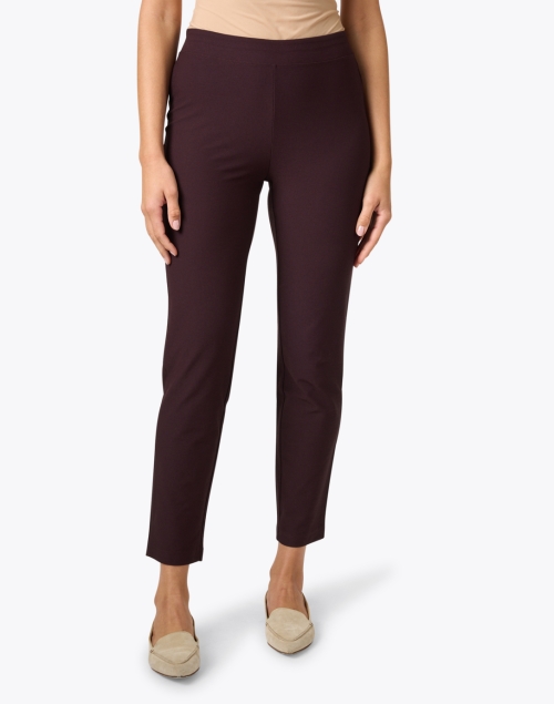 Front image - Eileen Fisher - Burgundy Stretch Crepe Slim Ankle Pant