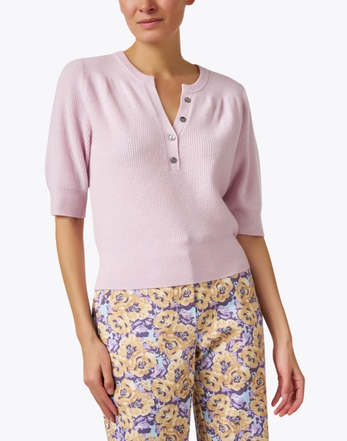 Front image - Repeat Cashmere - Pink Cashmere Henley Sweater