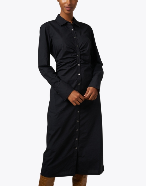 Front image - Xirena - Banks Black Ruched Shirt Dress