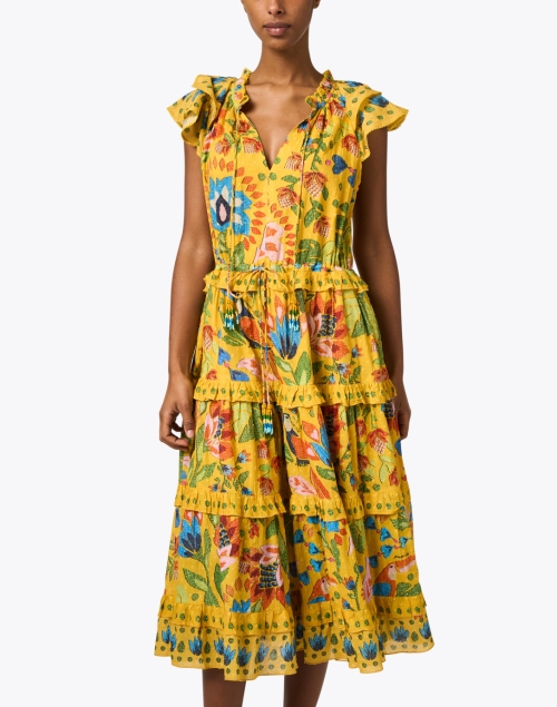 Front image - Farm Rio - Yellow Multi Print Cotton Dress