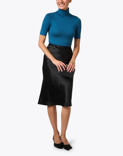 Black Satin Midi Slip Skirt