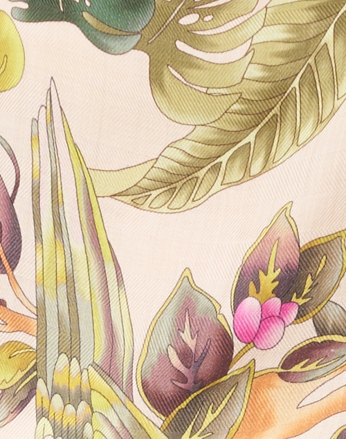 Fabric image - Rani Arabella - Pink Bird and Palm Printed Cashmere Silk Wool Poncho