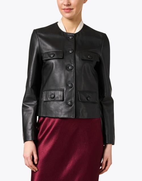 Front image - Seventy - Black Leather Button Front Jacket