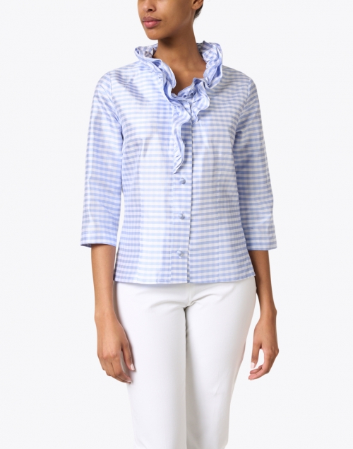 Front image - Connie Roberson - Celine Cortez Purple and White Check Silk Shirt