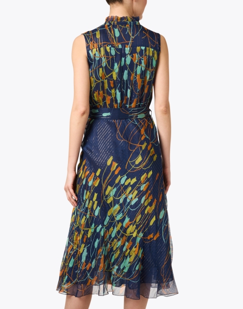 Back image - Santorelli - Navy Floral Silk Dress