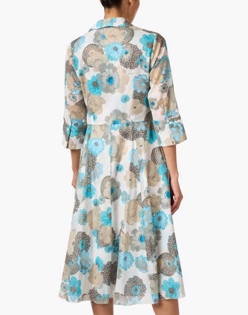Back image - Rosso35 - Turquoise and Beige Print Cotton Shirt Dress