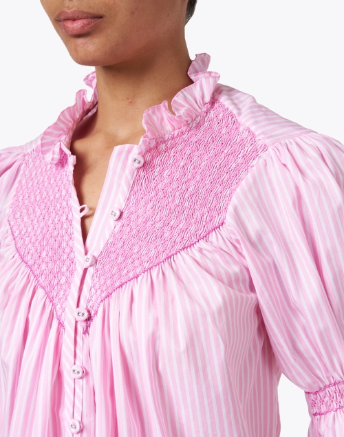 Extra_1 image - Loretta Caponi - Milvia Pink Stripe Cotton Blouse