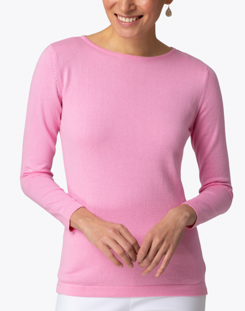 Front image - Blue - Rose Pink Pima Cotton Boatneck Sweater