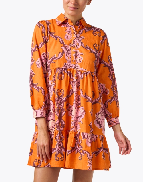 Front image - Ro's Garden - Romy Orange Print Cotton Dress