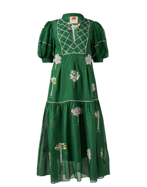 Farm Rio Green Embroidered Cotton Dress