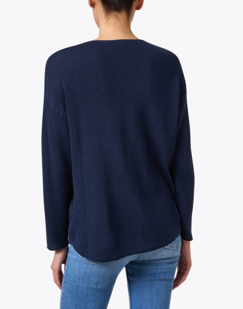 Back image - Margaret O'Leary - Navy Waffle Cotton Top