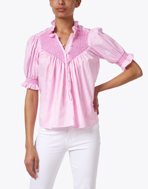 Front image - Loretta Caponi - Milvia Pink Stripe Cotton Blouse