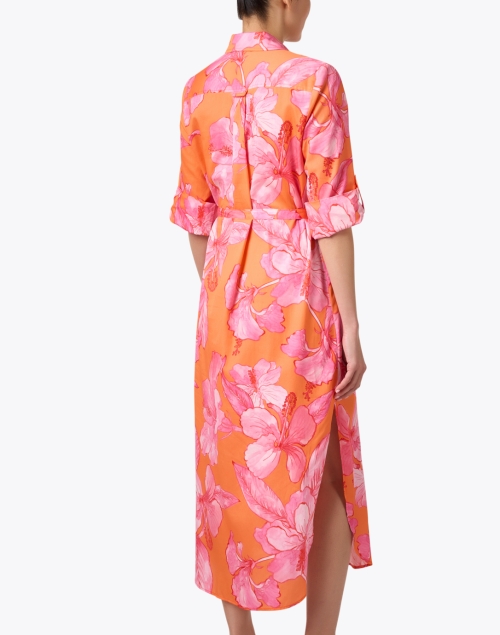 Back image - Finley - Alex Orange and Pink Floral Cotton Shirt Dress
