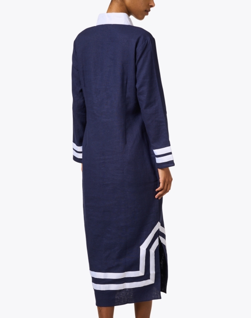 Back image - Sail to Sable - Navy and White Linen Tunic Dress