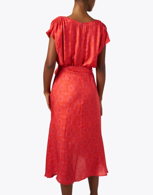 Back image - Santorelli - Fara Red Print Silk Wrap Dress