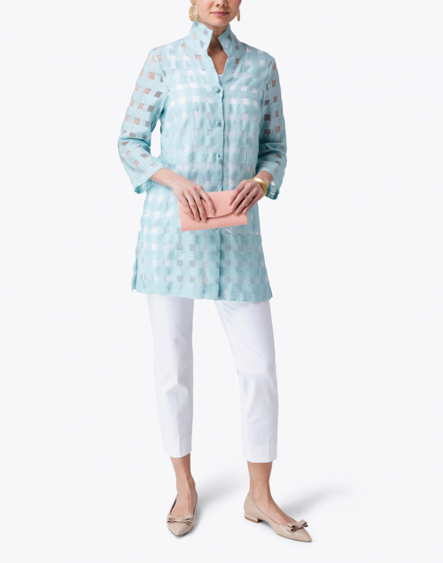 Look image - Connie Roberson - Rita Seafoam Sheer Plaid Linen Shirt
