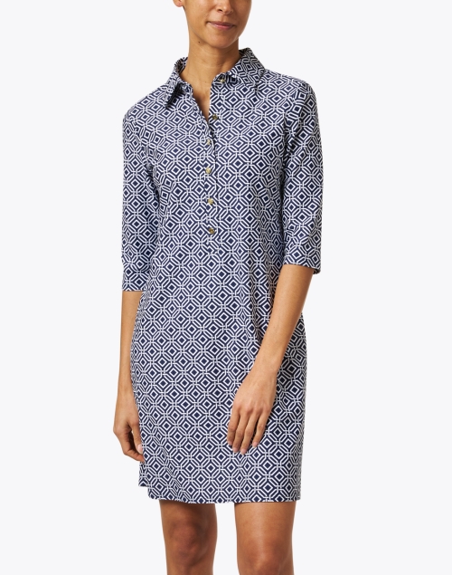 Front image - Jude Connally - Susanna Navy Print Shirt Dress