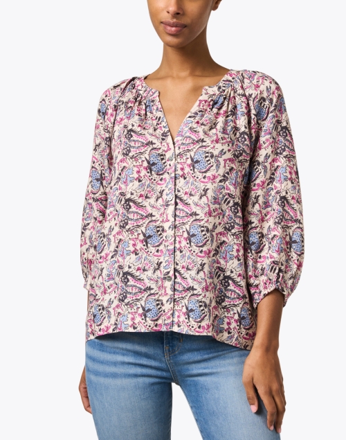 Front image - Repeat Cashmere - Multi Floral Print Linen Blouse