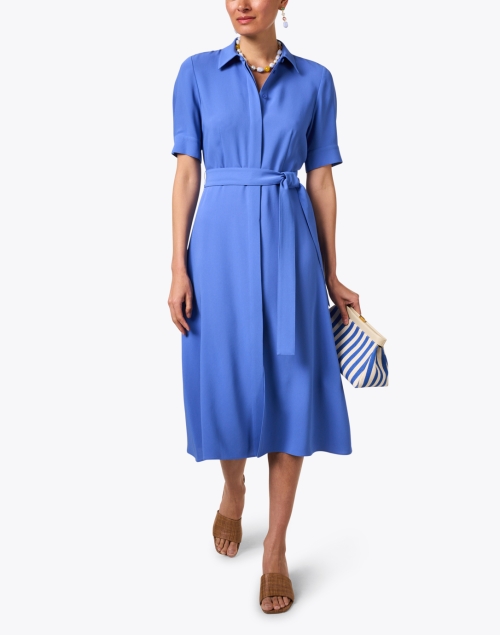 Blue Belted Shirt Dress