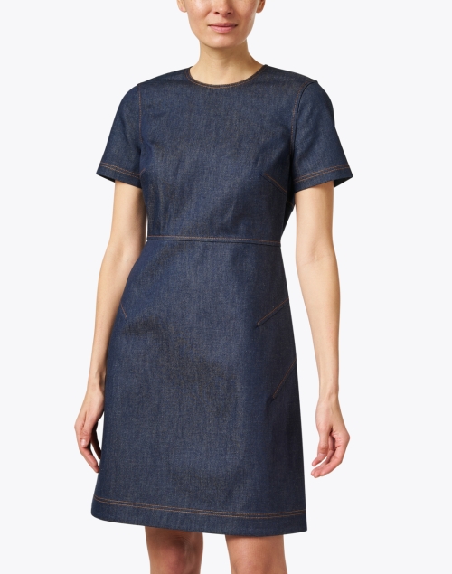 Front image - Lafayette 148 New York - Blue Cotton Denim Dress