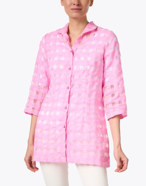 Front image - Connie Roberson - Rita Pink Sheer Plaid Shirt