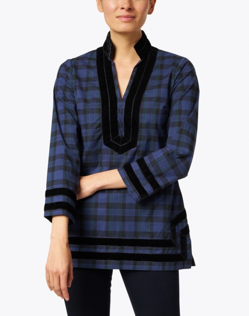 Sail to Sable - Blue and Black Plaid Cotton Tunic Top
