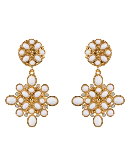 Product image - Kenneth Jay Lane - Gold and White Cabochon Clip Drop Earrings