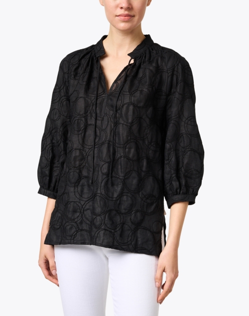 Front image - Piazza Sempione - Black Embroidered Linen Cotton Blouse