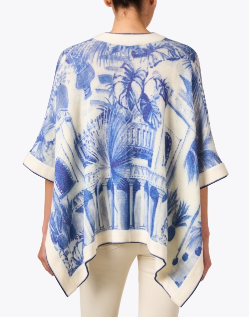 Back image - Rani Arabella - Blue and White Print Cashmere Poncho