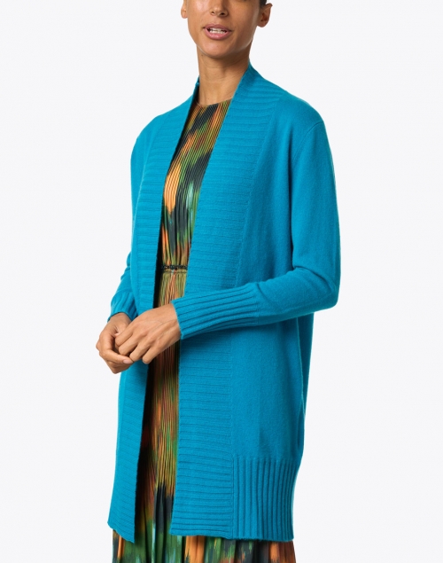 Front image - Allude - Blue Cashmere Knit Open Cardigan