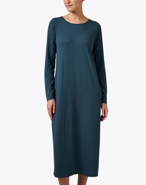 Front image - Eileen Fisher - Teal Stretch Jersey Dress