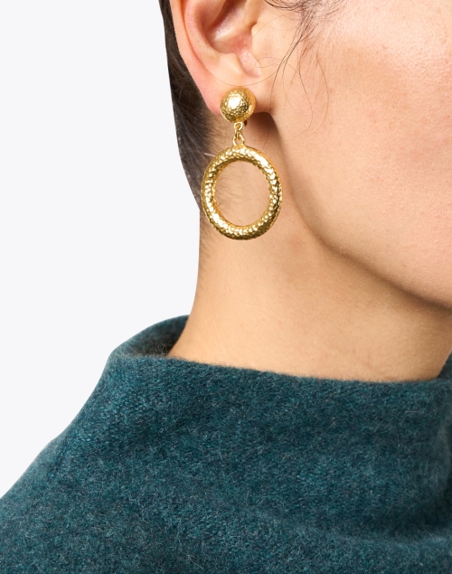 Gold Hammered Drop Clip Earrings