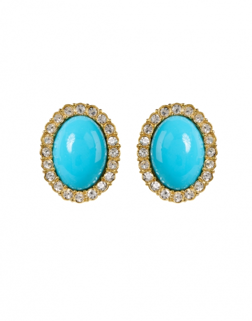 Product image - Kenneth Jay Lane - Turquoise Gold and Crystal Oval Clip Earrings