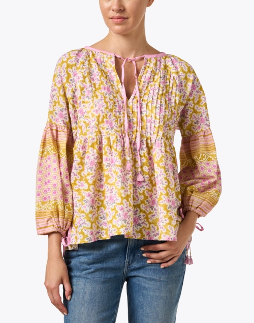 Front image - D'Ascoli - Delphine Yellow and Pink Print Top