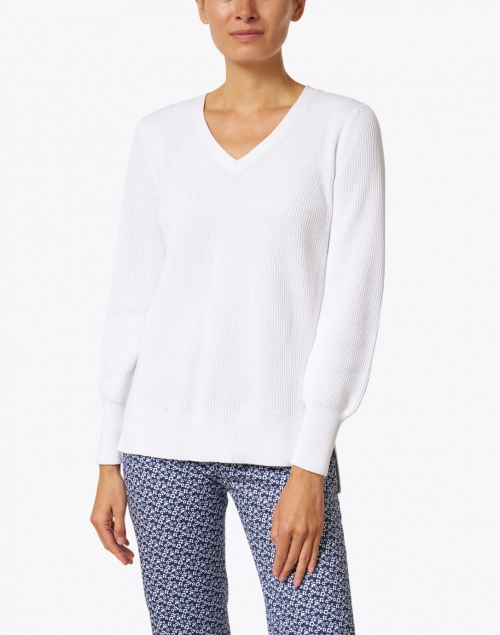 Front image - Kinross - White Ribbed Cotton Sweater