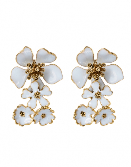 Oscar de la Renta - White Enamel and Topaz Flower Drop Earrings