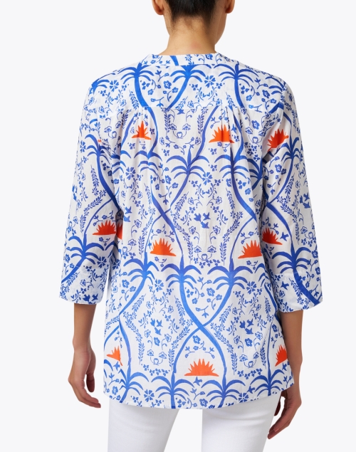Back image - Ro's Garden - Arles Blue and Orange Print Shirt