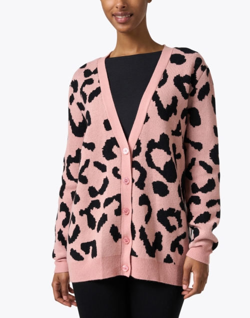 Front image - Madeleine Thompson - Cecelia Pink Leopard Print Wool Cashmere Cardigan
