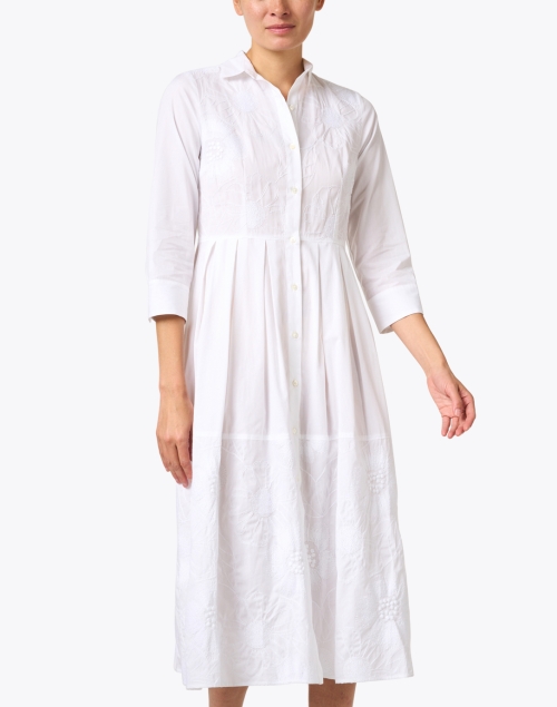 Front image - Rosso35 - White Embroidered Cotton Shirt Dress
