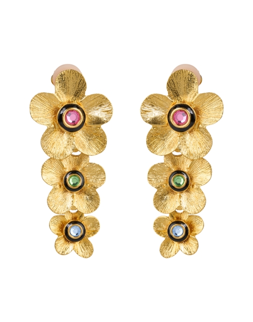 Product image - Kenneth Jay Lane - Gold Multi Stone Flower Drop Earrings