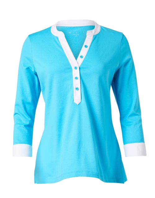 Product image - E.L.I. - Aqua Blue and White Cotton Poplin Henley Top