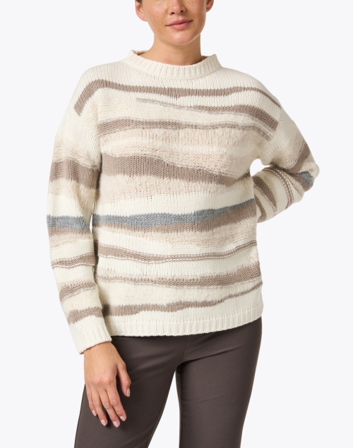 Front image - Fabiana Filippi - Ivory Neutral Striped Wool Sweater