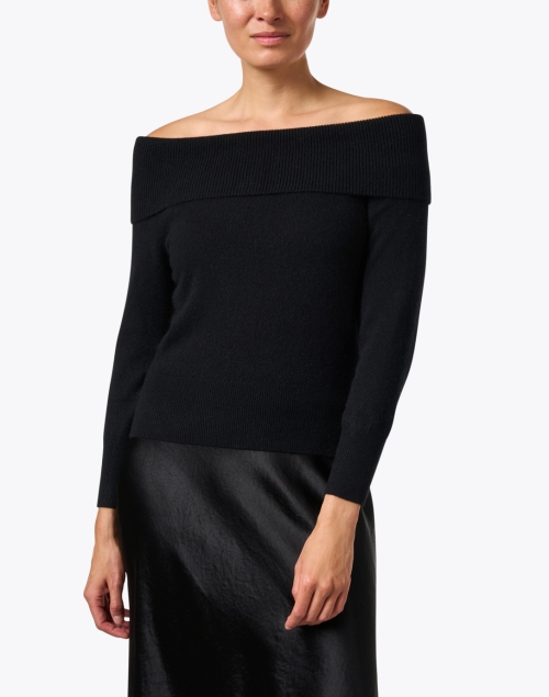 Front image - White + Warren - Black Cashmere Bardot Sweater