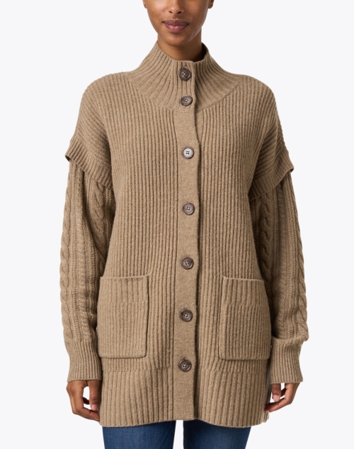 Front image - Repeat Cashmere - Taupe Merino Wool Cardigan