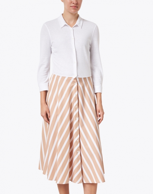 Sara Roka - Marna White and Beige Striped Skirt Bottom Dress