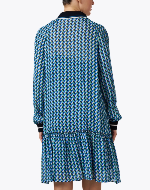 Back image - Marc Cain Sports - Blue Geometric Print Polo Dress