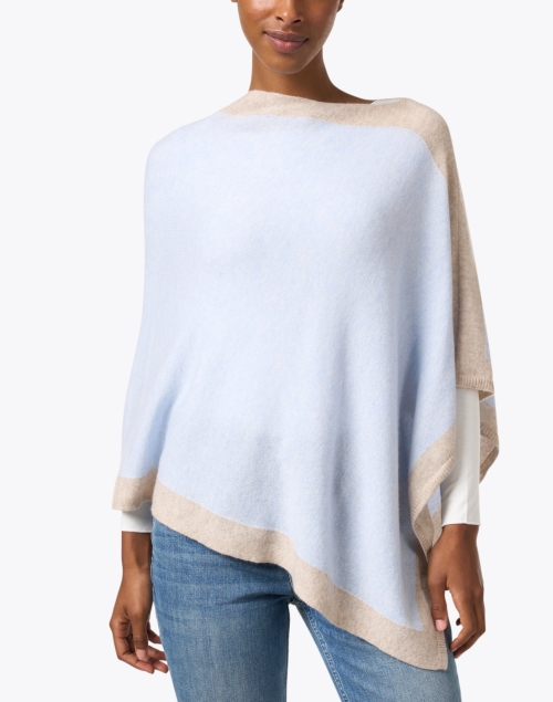 Front image - Kinross - Light Blue with Beige Cashmere Poncho