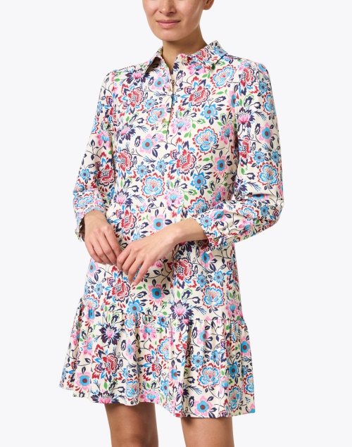 Front image - Jude Connally - Henley Cream Multi Print Tiered Dress