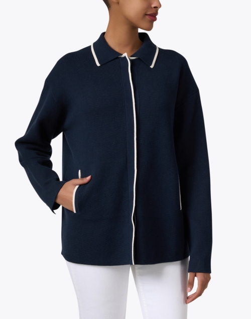 Front image - Margaret O'Leary - Navy Cotton Knit Jacket