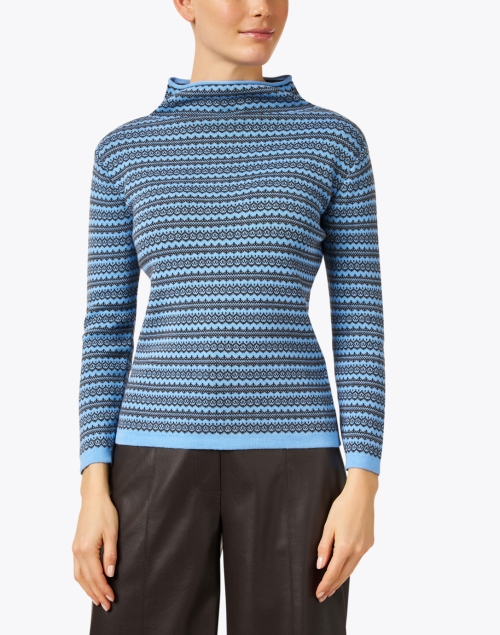 Front image - Blue - Blue and Brown Fairisle Pima Cotton Sweater